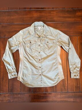 Carhartt Women’s Olive Green Button-Down Utility Shirt Cotton Stretch Size Small